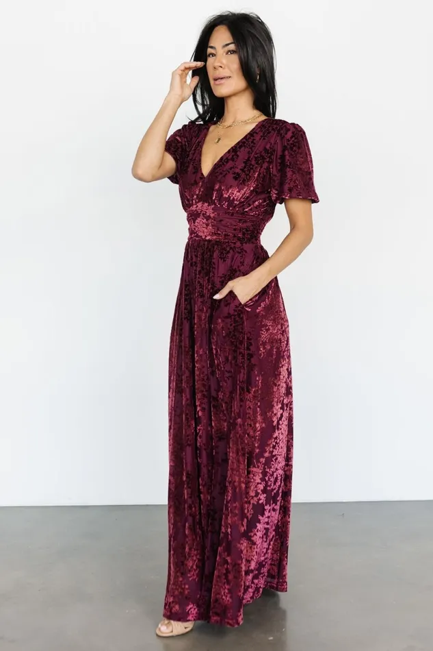 Women Wedding Guest Baltic Born Leslie Velvet Maxi Dress Mulberry
