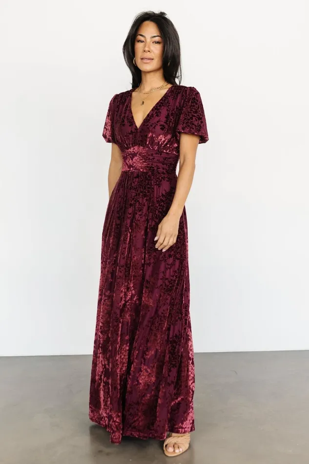 Women Wedding Guest Baltic Born Leslie Velvet Maxi Dress Mulberry