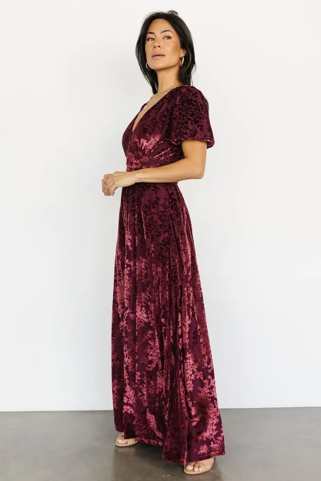 Women Wedding Guest Baltic Born Leslie Velvet Maxi Dress Mulberry
