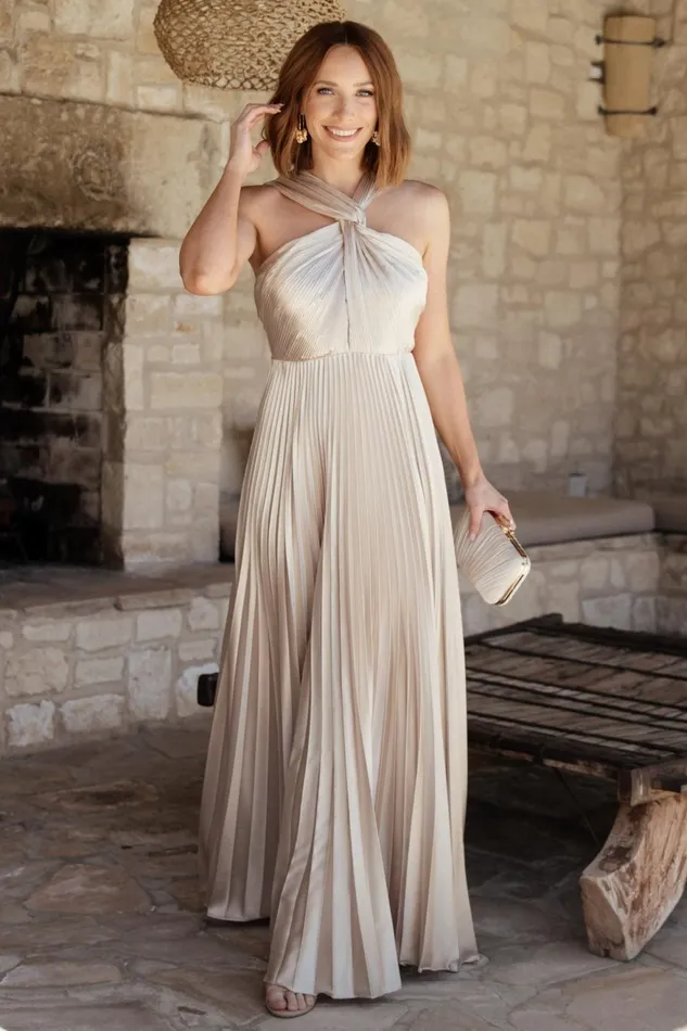 Women Wedding Guest Baltic Born Sandra Pleated Maxi Dress Champagne