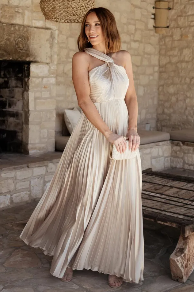 Women Wedding Guest Baltic Born Sandra Pleated Maxi Dress Champagne