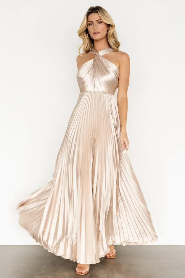 Women Wedding Guest Baltic Born Sandra Pleated Maxi Dress Champagne
