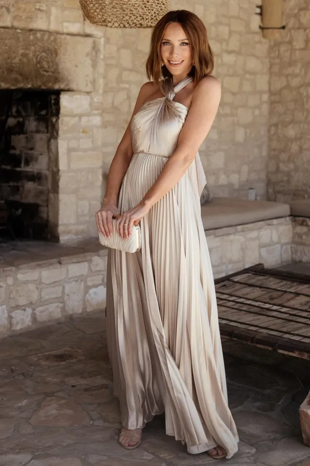 Women Wedding Guest Baltic Born Sandra Pleated Maxi Dress Champagne