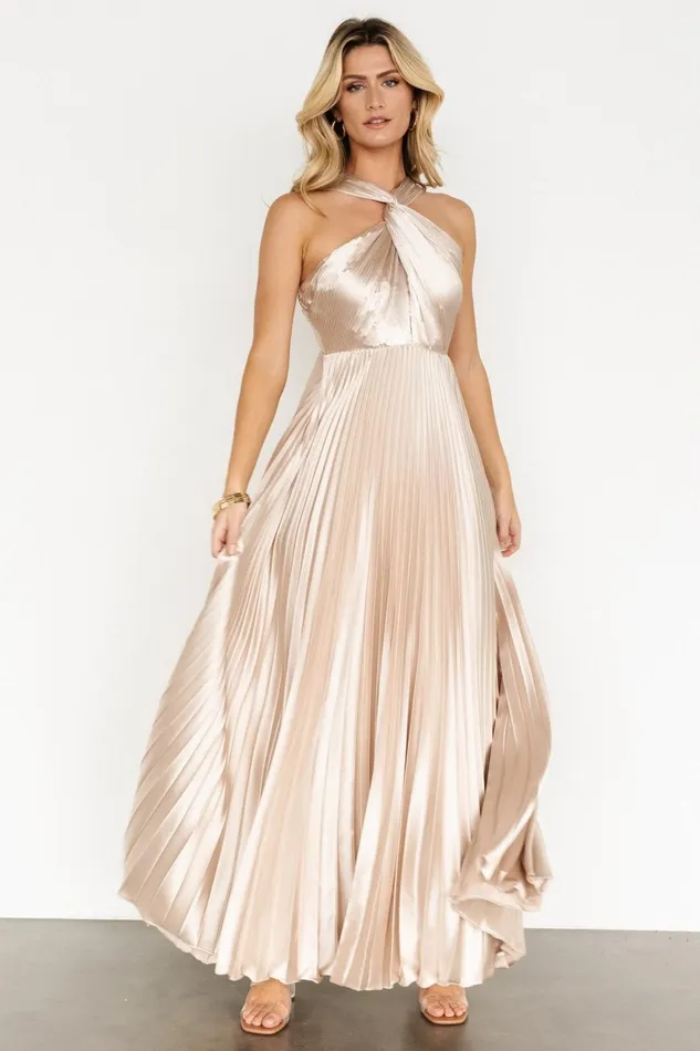 Women Wedding Guest Baltic Born Sandra Pleated Maxi Dress Champagne