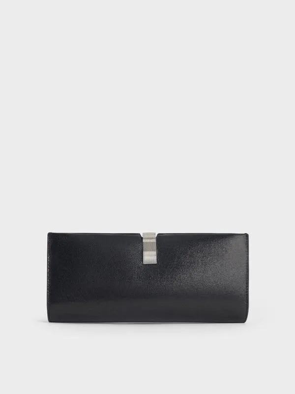 Women Wisteria Patent MetallicAccent Clutch 8211 Noir CHARLES and KEITH Clutches Women Wisteria Patent MetallicAccent Clutch 8211 Noir CHARLES and KEITH Clutches