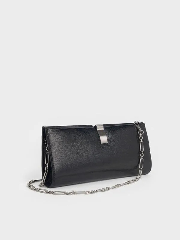 Women Wisteria Patent MetallicAccent Clutch 8211 Noir CHARLES and KEITH Clutches