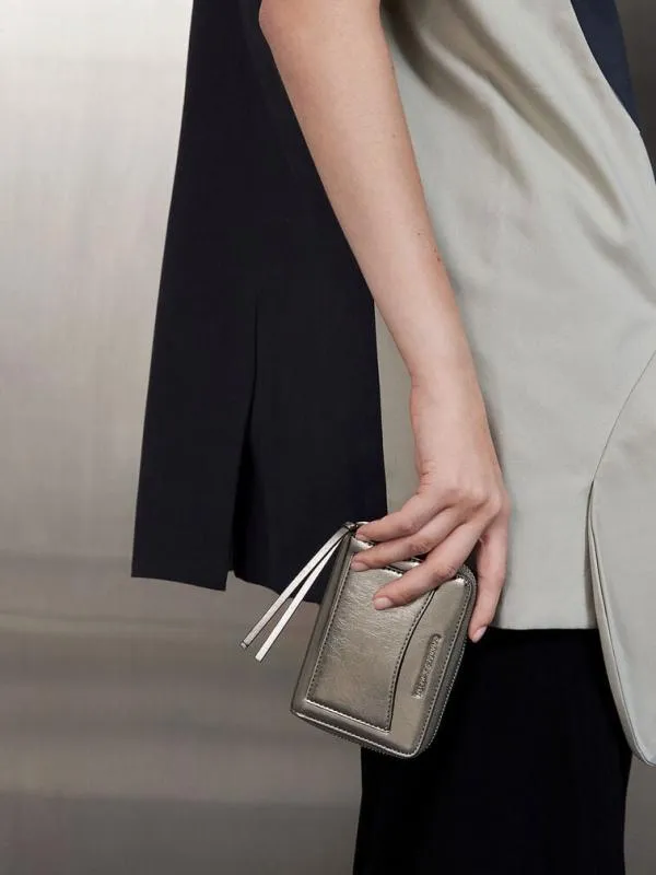 Women Xylia Metallic ZipAround Wallet 8211 Pewter CHARLES and KEITH Small Wallets