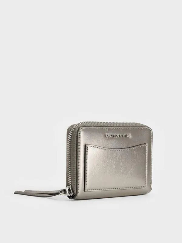Women Xylia Metallic ZipAround Wallet 8211 Pewter CHARLES and KEITH Small Wallets
