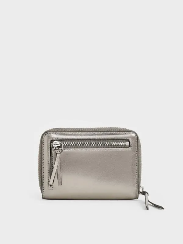 Women Xylia Metallic ZipAround Wallet 8211 Pewter CHARLES and KEITH Small Wallets