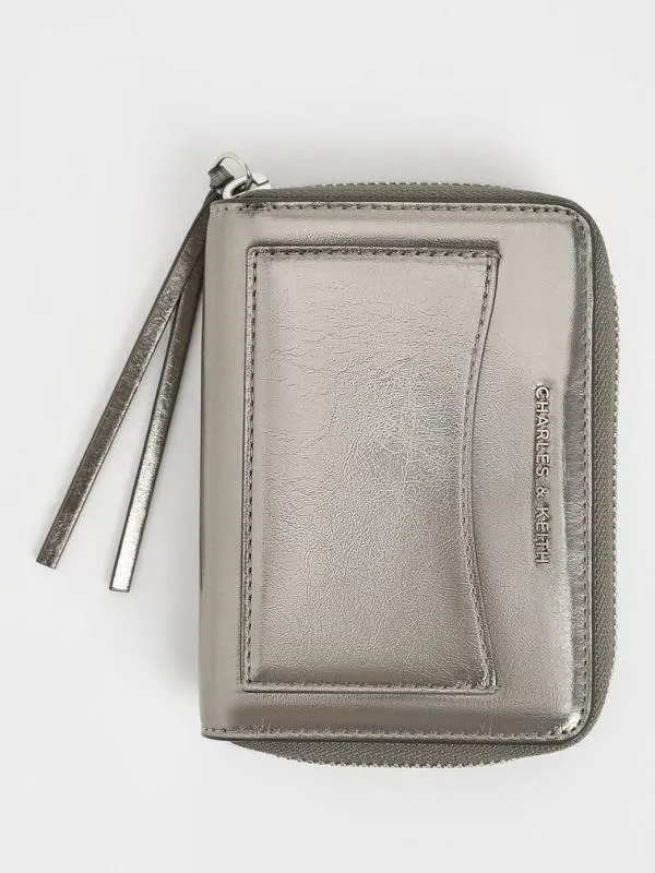 Women Xylia Metallic ZipAround Wallet 8211 Pewter CHARLES and KEITH Small Wallets