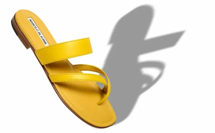 Women Yellow Nappa Leather Crossover Flat Sandals Manolo Blahnik Flats