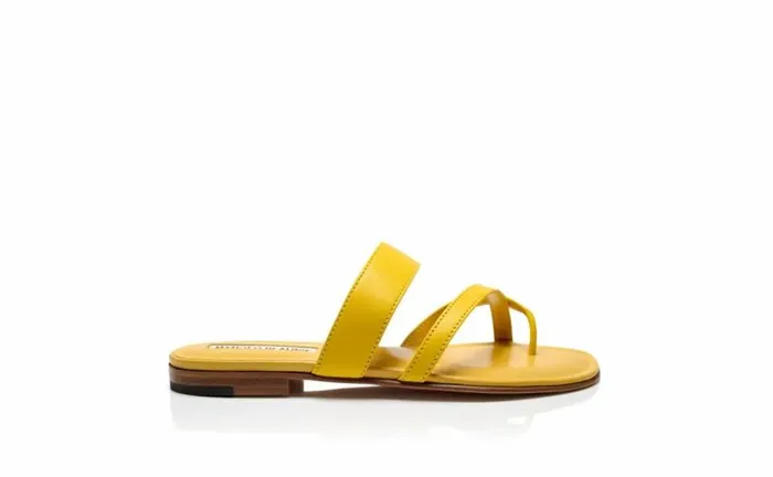 Women Yellow Nappa Leather Crossover Flat Sandals Manolo Blahnik Flats