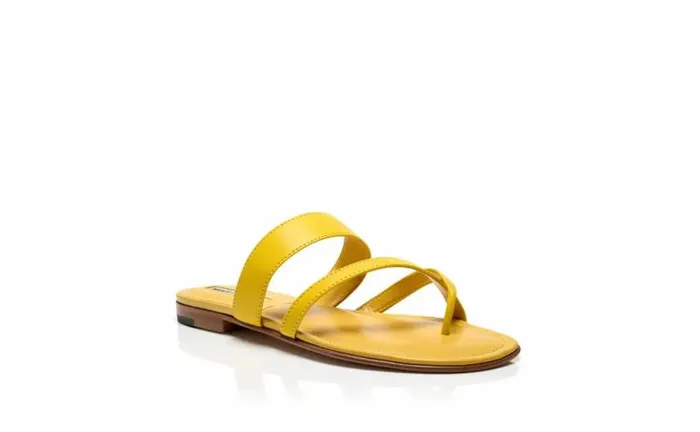 Women Yellow Nappa Leather Crossover Flat Sandals Manolo Blahnik Flats