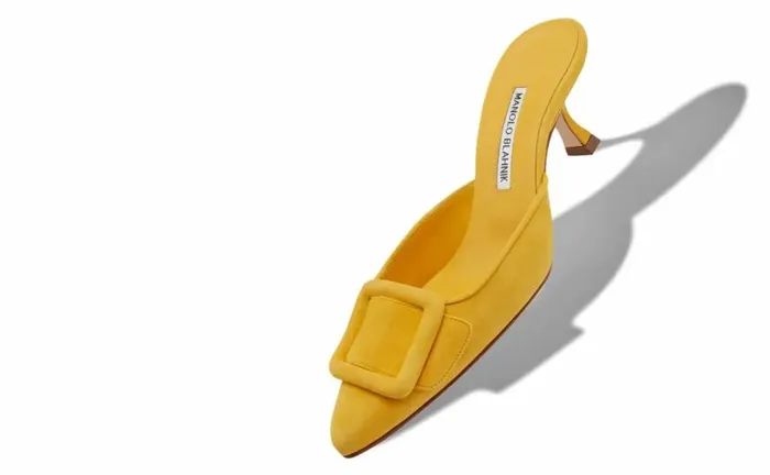 Women Yellow Suede Buckle Mules Manolo Blahnik Mules