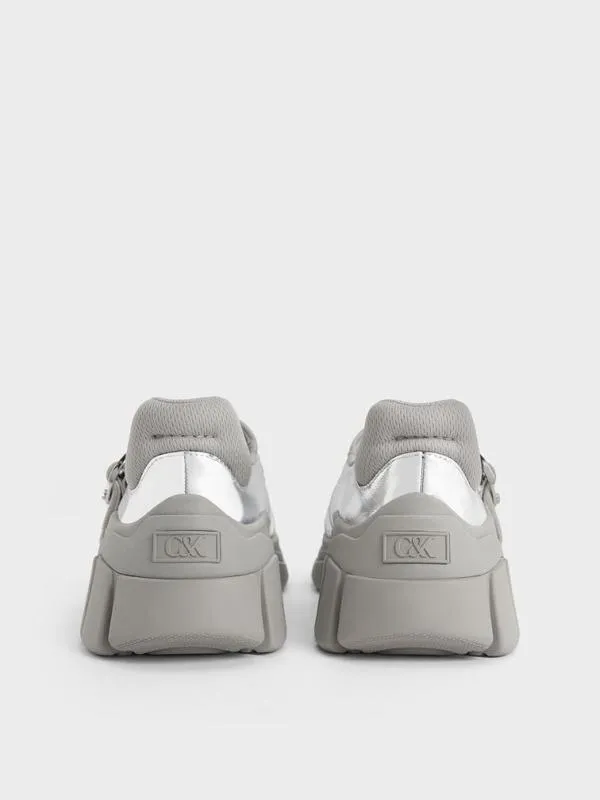 Women Yunna Metallic Leather and Recycled Fabric Mary Jane Sneakers 8211 Silver CHARLES and KEITH Sneakers