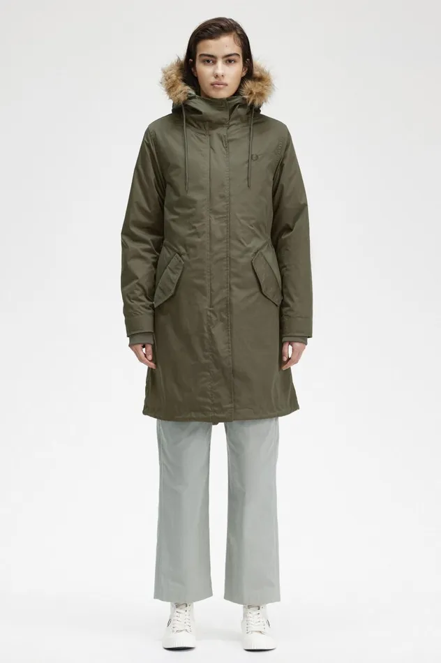Women ZipIn Liner Parka Field Green Fred Perry Coats and Jackets