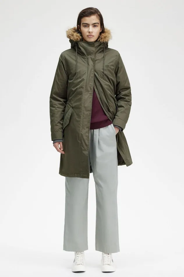 Women ZipIn Liner Parka Field Green Fred Perry Coats and Jackets