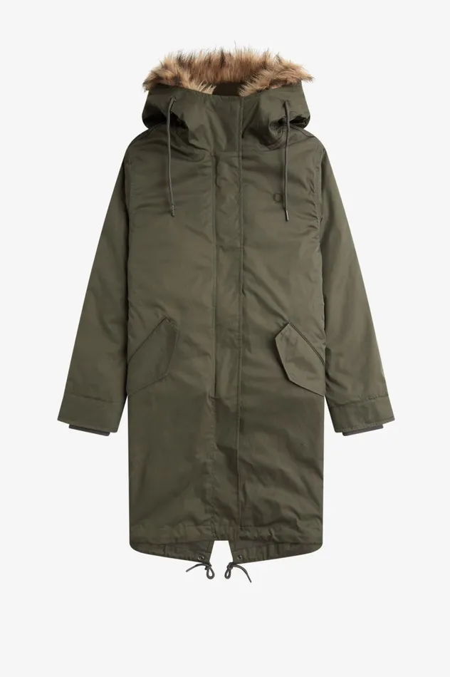 Women ZipIn Liner Parka Field Green Fred Perry Coats and Jackets