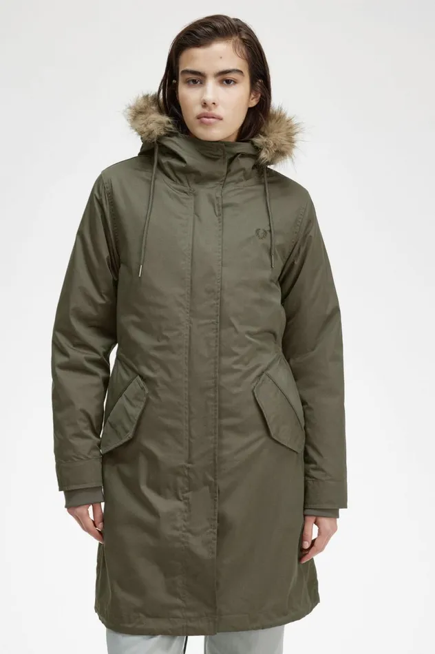Women ZipIn Liner Parka Field Green Fred Perry Coats and Jackets