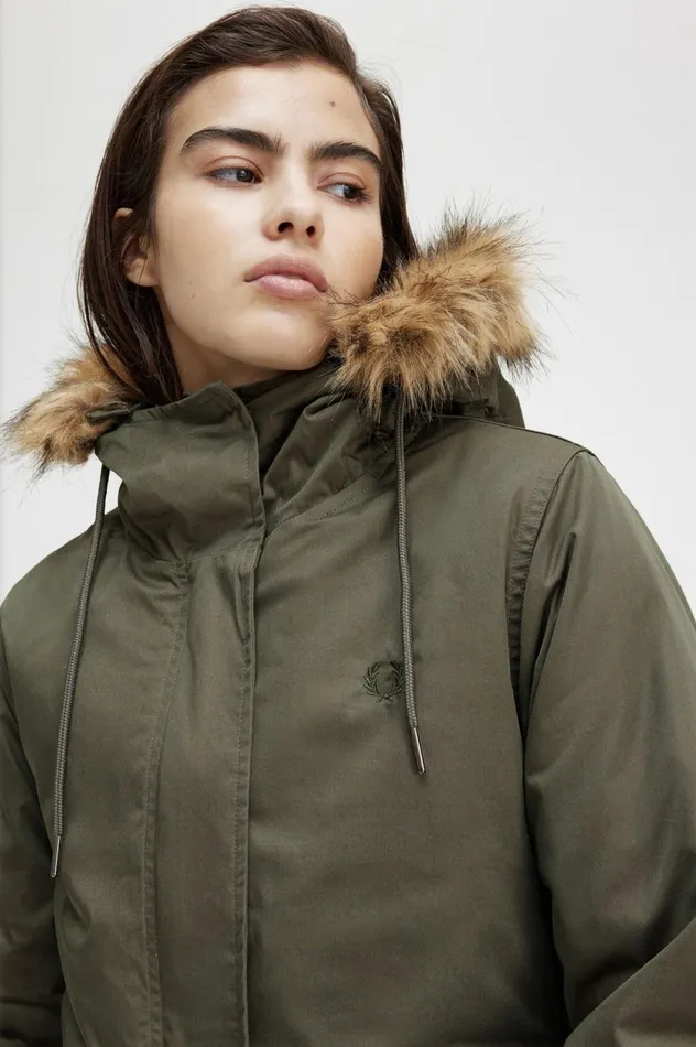 Women ZipIn Liner Parka Field Green Fred Perry Coats and Jackets