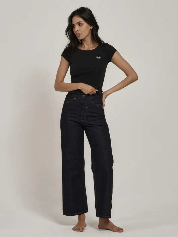Womens Animal House Cap Sleeve Tee Washed Black Thrills Tops and Tees