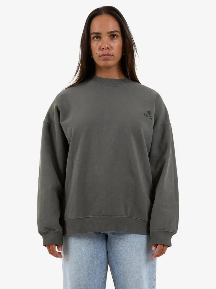 Womens Arts And Industrial Oversize Crew Merch Black Thrills Sweaters and Fleece