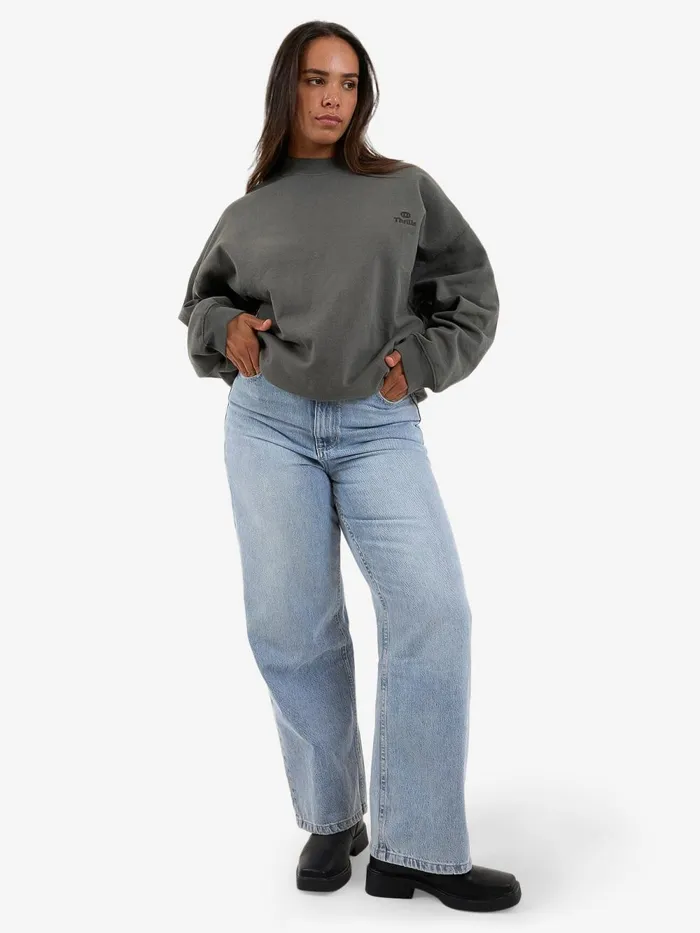 Womens Arts And Industrial Oversize Crew Merch Black Thrills Sweaters and Fleece