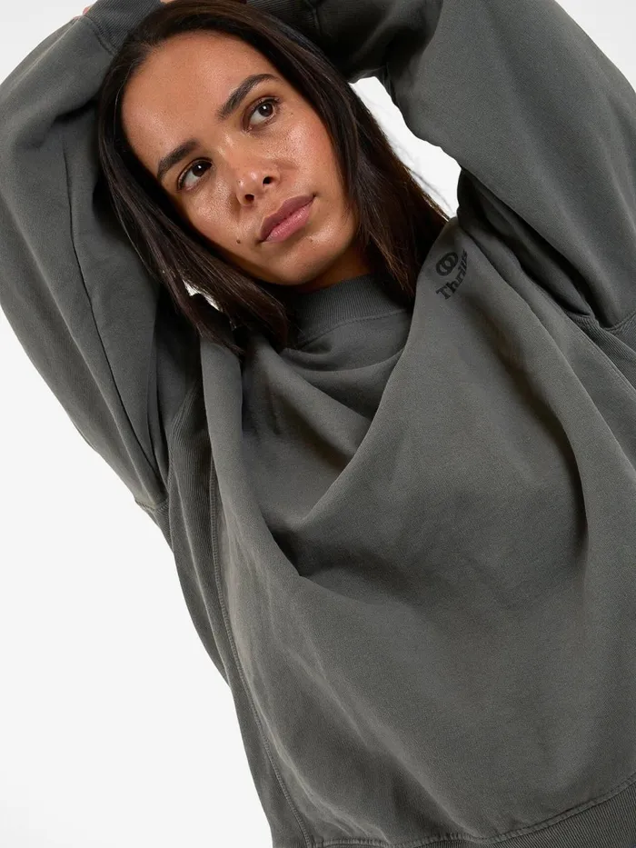 Womens Arts And Industrial Oversize Crew Merch Black Thrills Sweaters and Fleece