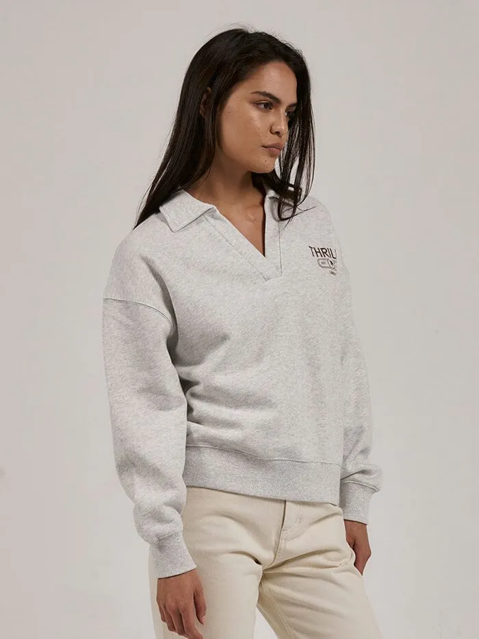 Womens Bad Habits Club Slouch Fleece Polo White Marle Thrills Sweaters and Fleece Womens Bad Habits Club Slouch Fleece Polo White Marle Thrills Sweaters and Fleece