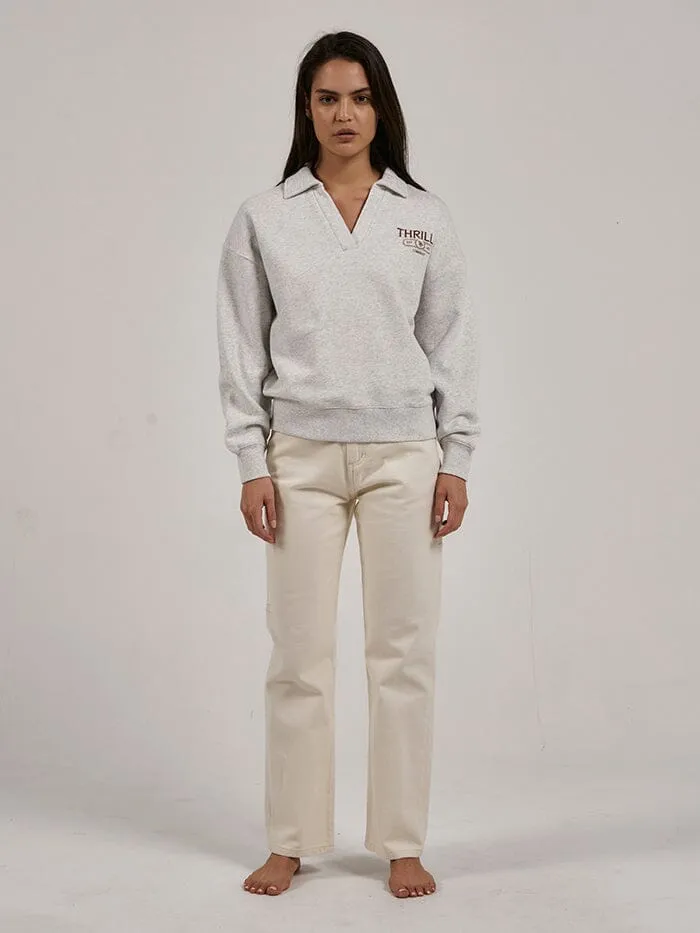 Womens Bad Habits Club Slouch Fleece Polo White Marle Thrills Sweaters and Fleece