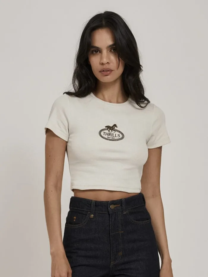 Womens Chariot Oval Baby Tee Heritage White Thrills Tops and Tees