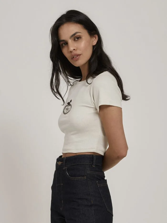 Womens Chariot Oval Baby Tee Heritage White Thrills Tops and Tees