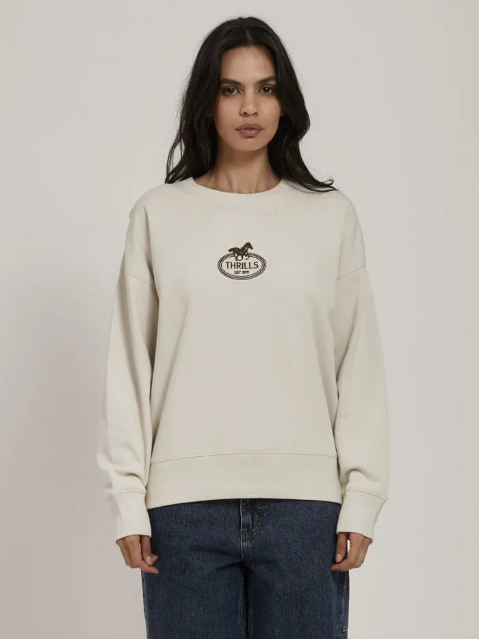 Womens Chariot Oval Slouch Crew Heritage White Thrills Sweaters and Fleece