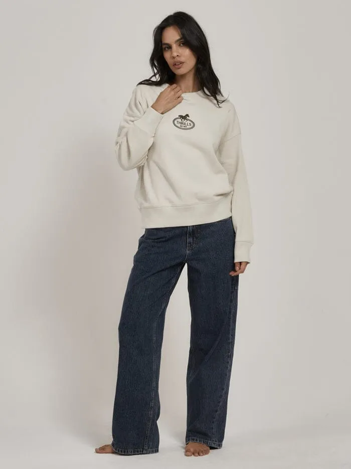 Womens Chariot Oval Slouch Crew Heritage White Thrills Sweaters and Fleece