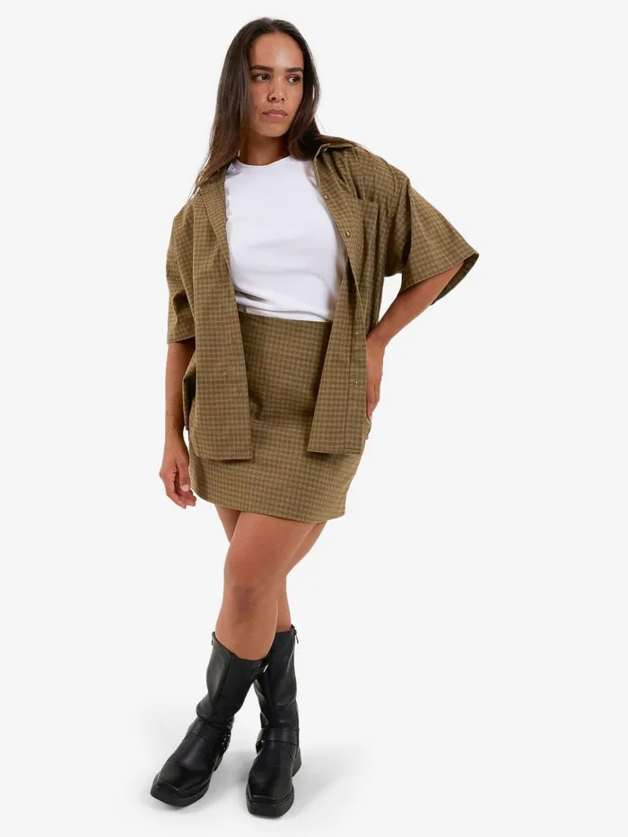 Womens Dawson Plaid Skirt Mustard Gold Thrills Skirts