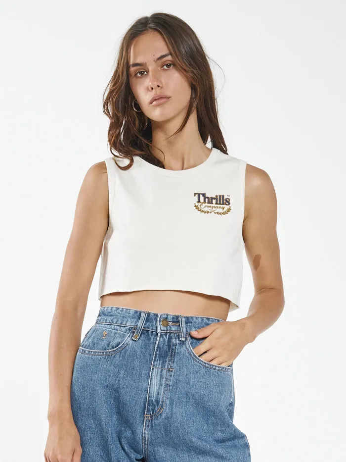 Womens Deluxe Super Crop Tank Unbleached Thrills Tops and Tees