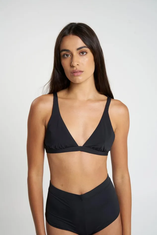 Womens Elongated Tri Bikini Top Black Thrills Swim