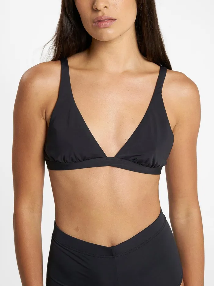 Womens Elongated Tri Bikini Top Black Thrills Swim