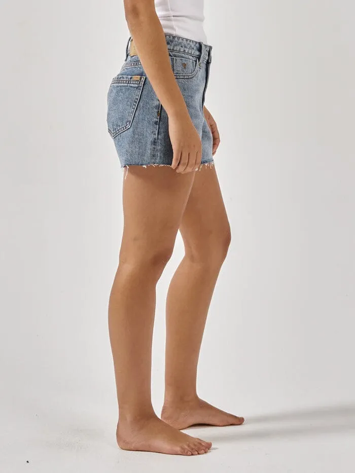 Womens Erica Mid Rise Short Weathered Blue Thrills Denim Shorts