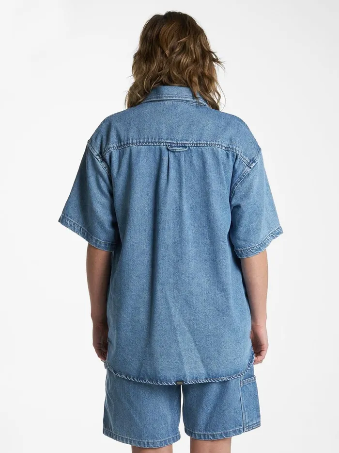 Womens Hard Yakka X Short Sleeve Overshirt Drill Blue Thrills Tops and Tees