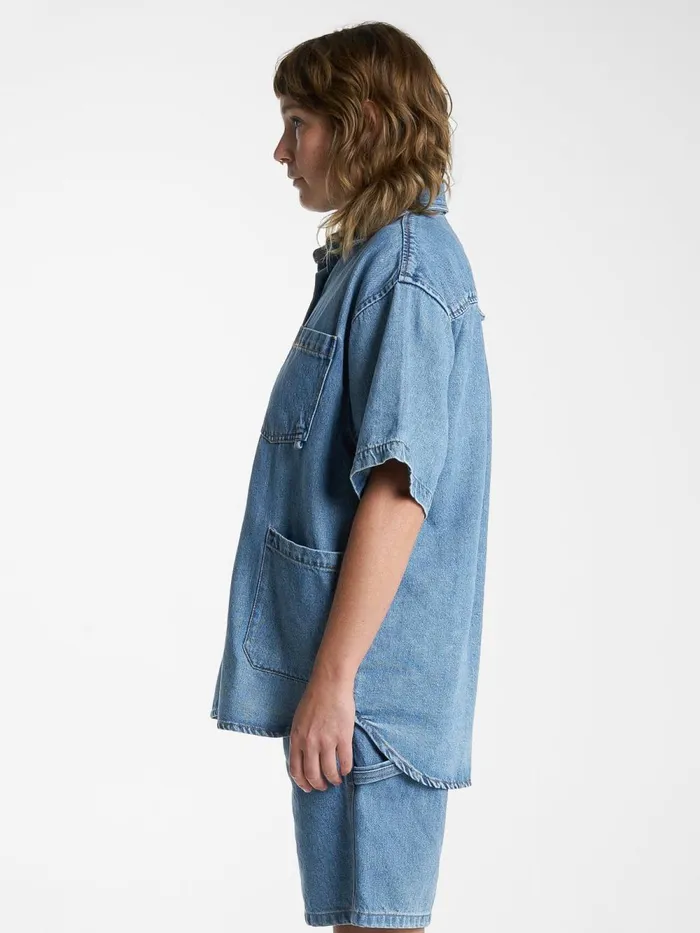 Womens Hard Yakka X Short Sleeve Overshirt Drill Blue Thrills Tops and Tees