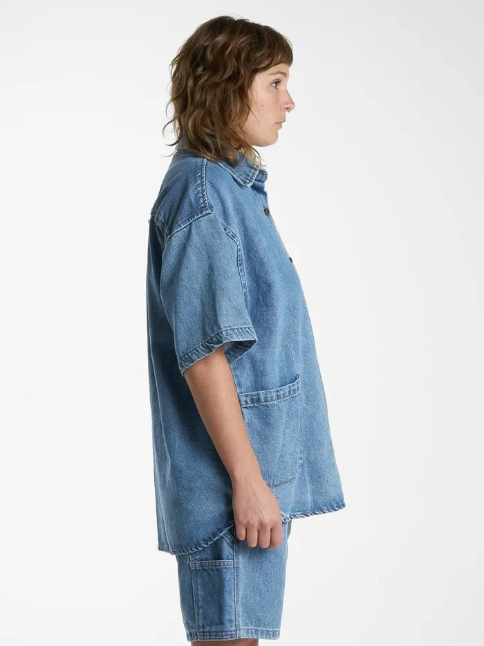 Womens Hard Yakka X Short Sleeve Overshirt Drill Blue Thrills Tops and Tees