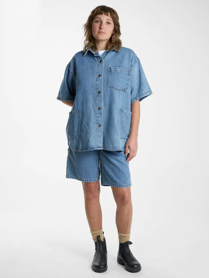 Womens Hard Yakka X Short Sleeve Overshirt Drill Blue Thrills Tops and Tees