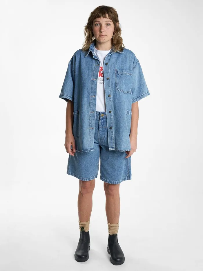 Womens Hard Yakka X Short Sleeve Overshirt Drill Blue Thrills Tops and Tees