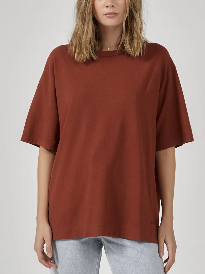 Womens Hemp Lightweight Box Fit Tee Burnt Henna Thrills Tops and Tees