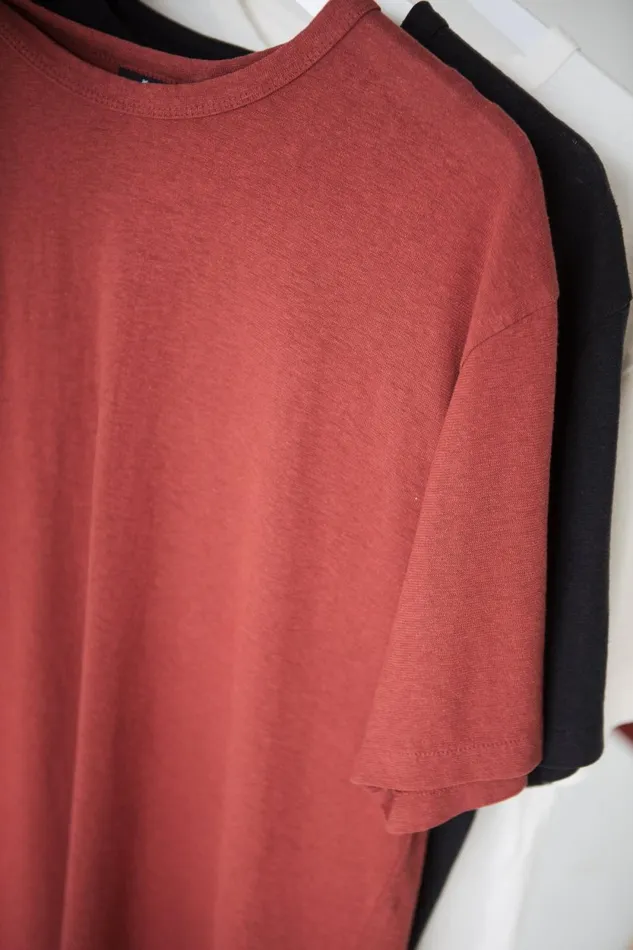 Womens Hemp Lightweight Box Fit Tee Burnt Henna Thrills Tops and Tees