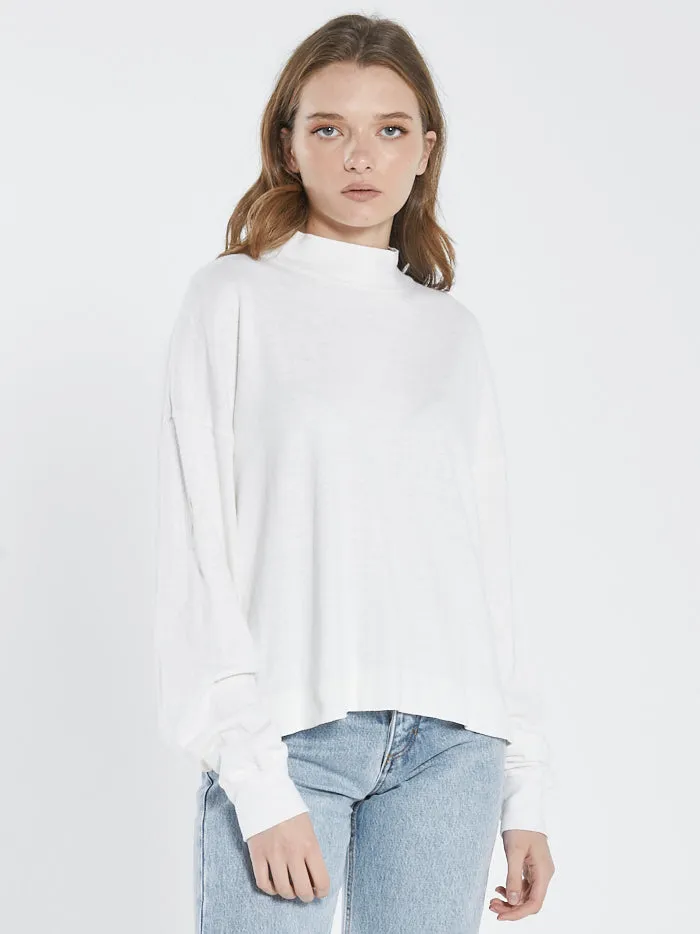 Womens Hemp Mock Neck Long Sleeve Tee Dirty White Thrills Tops and Tees