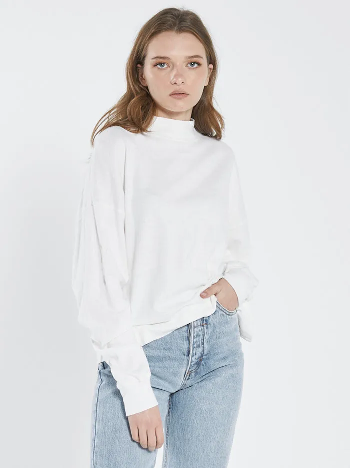 Womens Hemp Mock Neck Long Sleeve Tee Dirty White Thrills Tops and Tees