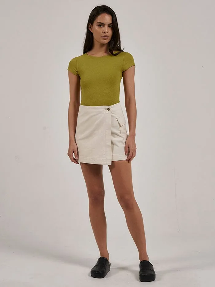 Womens Hemp Rib Cap Sleeve Tee Antique Moss Thrills Tops and Tees