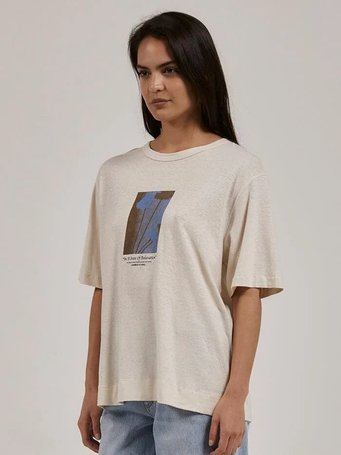 Womens Relaxation Station Hemp Box Tee Heritage White Thrills Tops and Tees